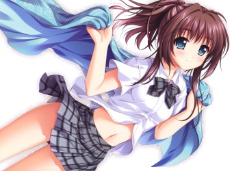 alpha_blue_eyes_blush_brown_hair_navel_original_ponytail_seifuku_skirt_white_2865x2000
