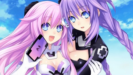 blue_eyes_long_hair_purple_hair_pink_hair_sister_anime_Hyperdimension_Neptunia_Mk2_Tsunako_anime_girls_Purple_Heart_1920x1080
