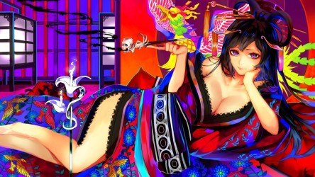original_black_hair_cleavage_japanese_clothes_kimono_long_hair_original_purple_eyes_skull_smoking_tcb_2000x1125
