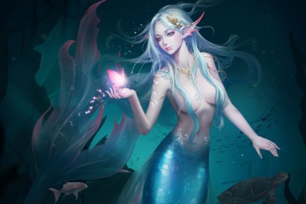 harim-shin-mermaid-girl-ocean-sea-butterfly-fiction-art-beau
